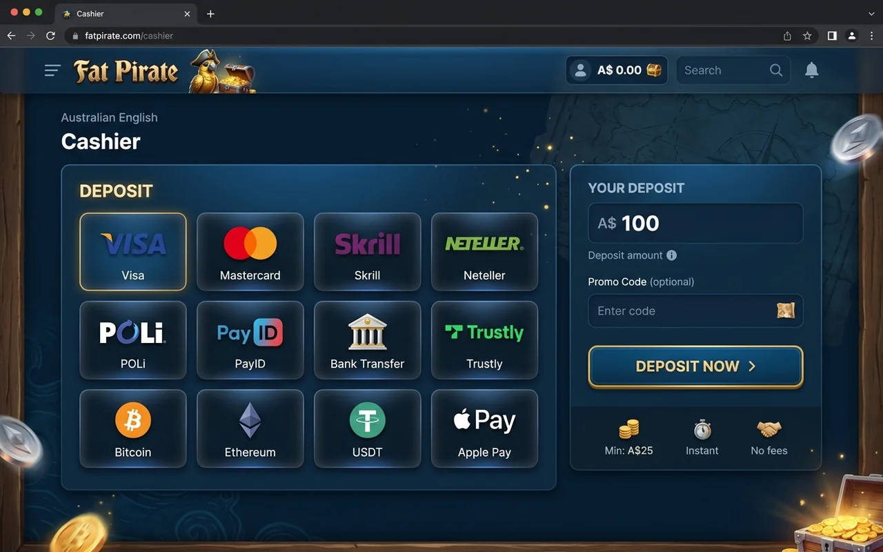 Payment methods and cashouts – Fat Pirate