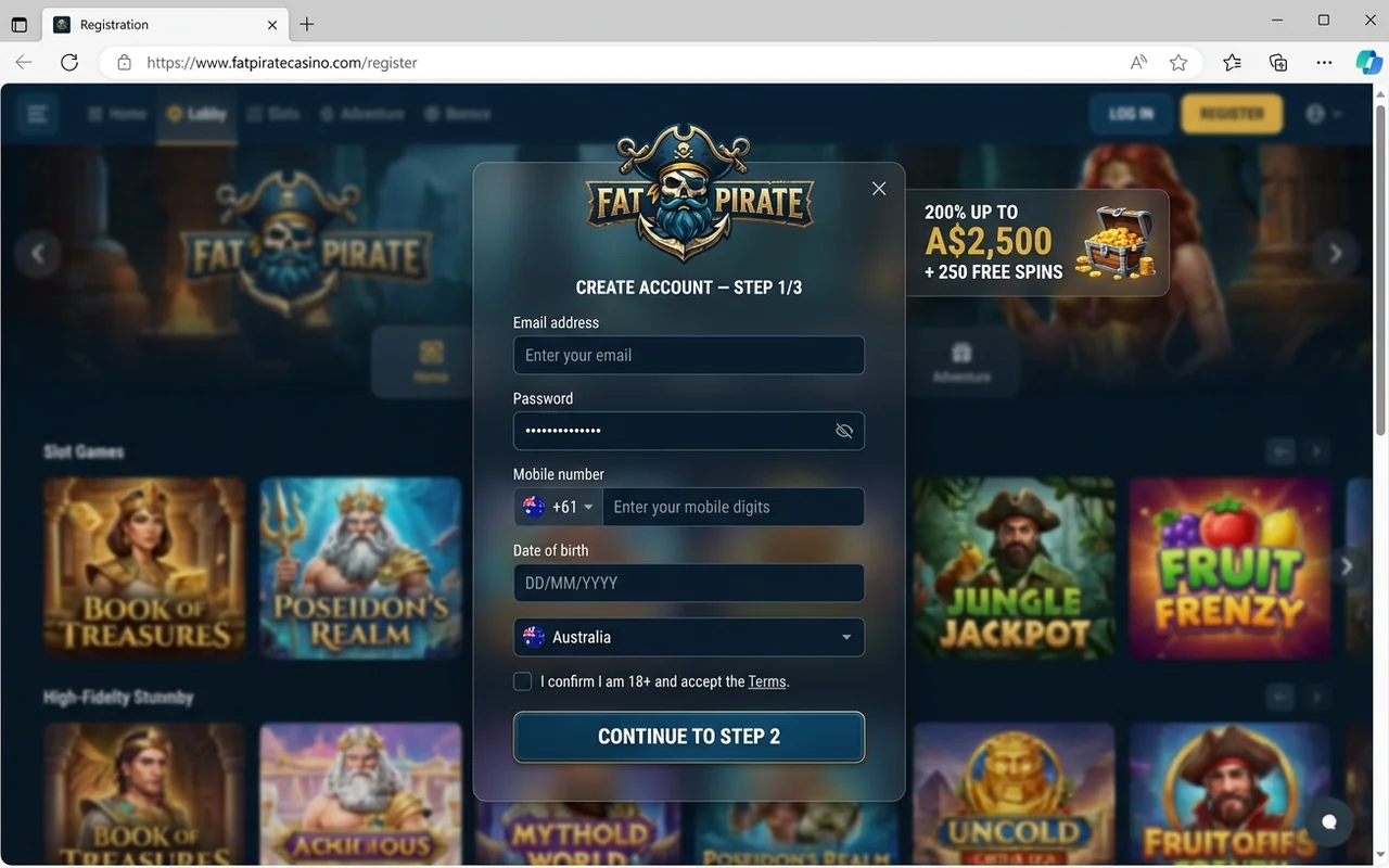 Sign up in under 60 seconds – Fat Pirate